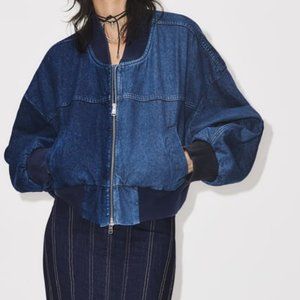 Zara Contrast Tow toned Denim Bomber New With Tags Large